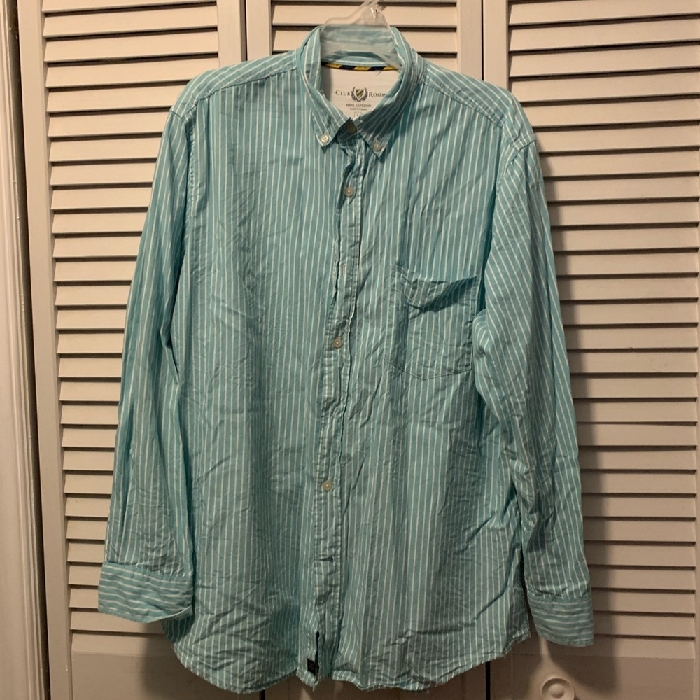 Club room 100% cotton large teal strip shirt